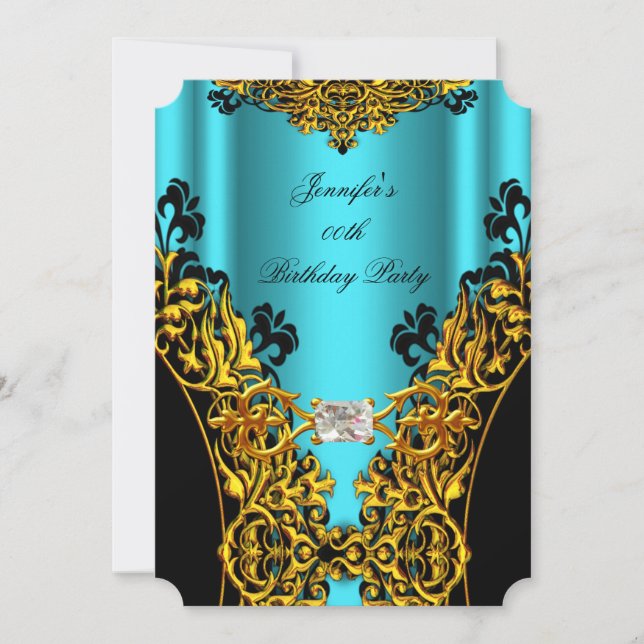 Invitation Aqua Gold Black dentelle diamant fête d'anniversai (Devant)