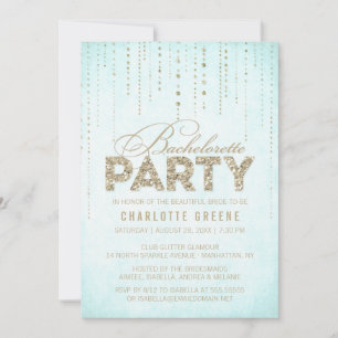 Invitation Aqua & Gold Parties scintillant Look Bachelorette