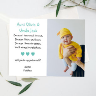 Invitation Aqua Hearts Will You Be My Godparents with Photo
