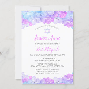 Invitation Aqua Hydrangea Floral Watercolor Bat mitzvah