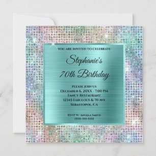Invitation Aqua Iridescent Diamant Strassé Papier Aluminium 7