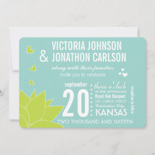 Invitation Aqua Lime Succulent ModerneTypographie Mariage