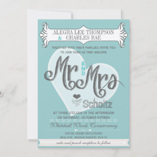 Invitation Aqua M. et Mme Mariages de typographie