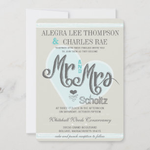 Invitation Aqua Mint M. et Mme Mariages de typographie