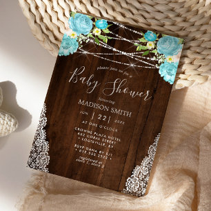 Invitation Aqua Mint Rustic String éclaire le Baby shower Flo