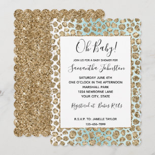 Invitation Aqua Mint White Gold Glam Parties scintillant Leop