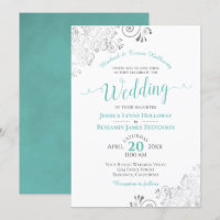 Aqua ou Cyan & Silver Lace Mariage blanc officiel