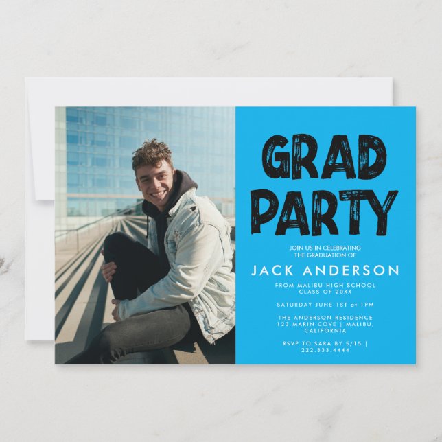 Invitation Aqua Paint Photo Graduation Party (Devant)