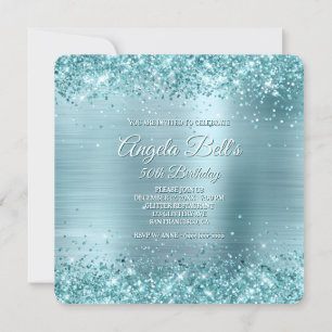 Invitation Aqua Parties scintillant Turquoise Pale Blue Foil