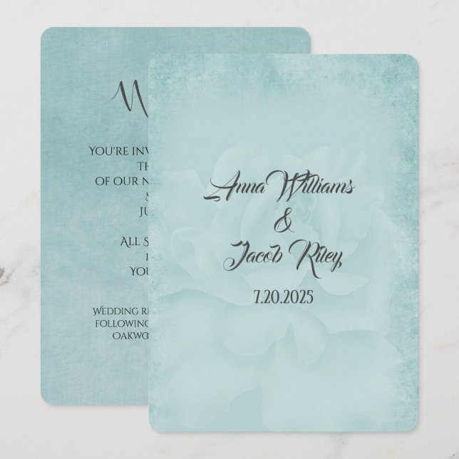 Invitation aqua pastel rose mariage arrière - plan (Devant / Derrière)