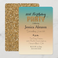 Aqua Peach Sunset Ombre Gold Parties scintillant