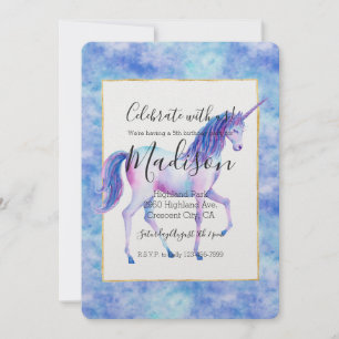 Invitation Aqua Purple White Unicornes Anniversaire