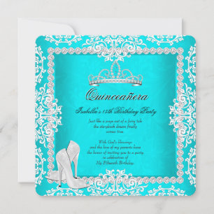 Invitation Aqua Quinceanera 15e anniversaire Tiara High Heels