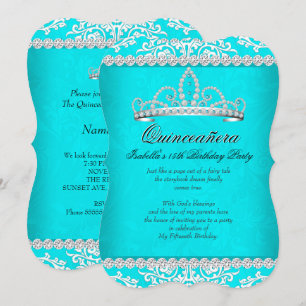 Invitation Aqua Quinceanera Turquoise 15ème anniversaire fête