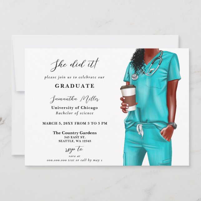 Invitation Aqua Scrubs Nurse Photo Elle L'A Fait Diplôme (Devant)