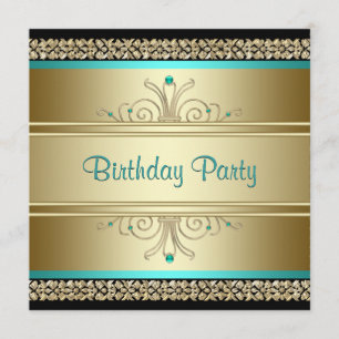 Invitation Aqua Turquoise Blue et Gold fête d'anniversaire
