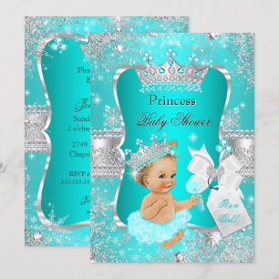 Invitation Aqua Turquoise Blue Princess Baby shower Blonde Gi
