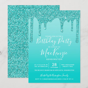 Invitation Aqua Turquoise Éperkle Parties scintillant Drives
