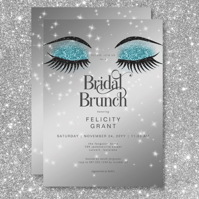 Invitation Aqua Turquoise Glam Eyes Bridal Brunch (Modern Aqua Teal Glam Eyes Bridal Brunch Invitation)