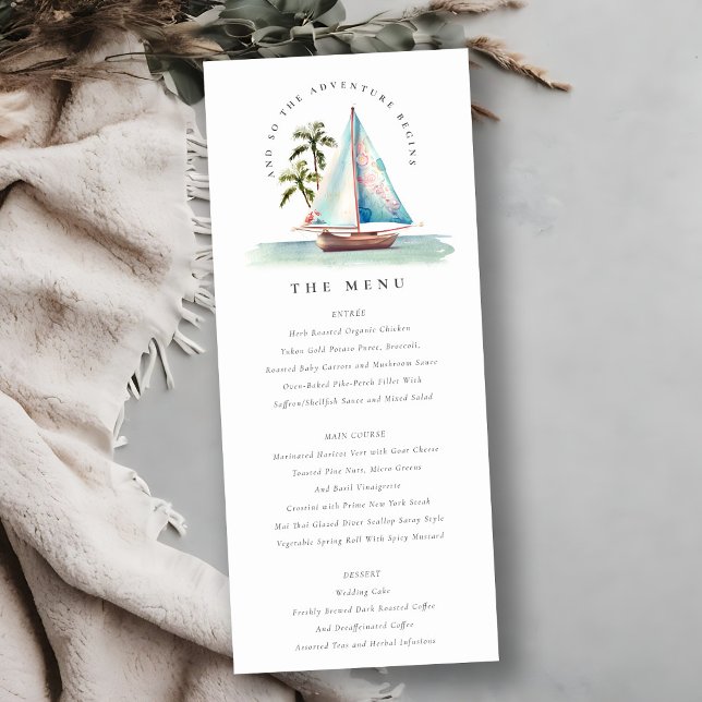 Invitation Aqua Turquoise Sailboat Palm Seascape Mariage Cart (Créateur téléchargé)