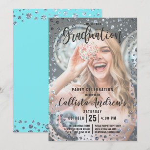 Invitation Aqua Turquoise Silver Parties scintillant Confetti
