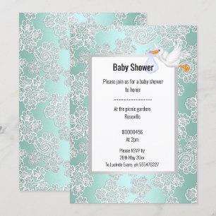 INVITATION AQUA VERT DÉTAIL DE LA DERNIÈRE BABY SHOWER EN STO