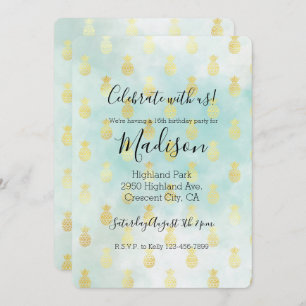 Invitation Aqua White Gold Tropical Glam Pineapples