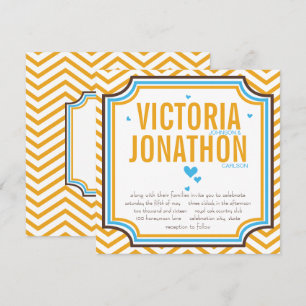 Invitation Aqua Yellow Modern Zig Zag Mariage de typographie