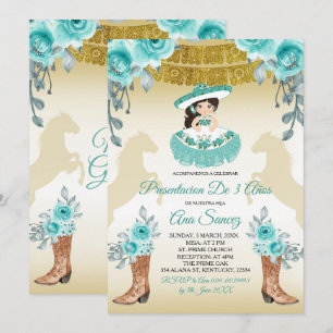 Invitation Aqual Turquoise Turquoise1 Fille Troisième anniver