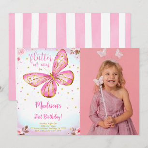 Invitation Aquarelle 1er anniversaire Papillon Photo Invitati