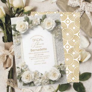 Invitation Aquarelle 3D fleurs blanches or Fête des mariées