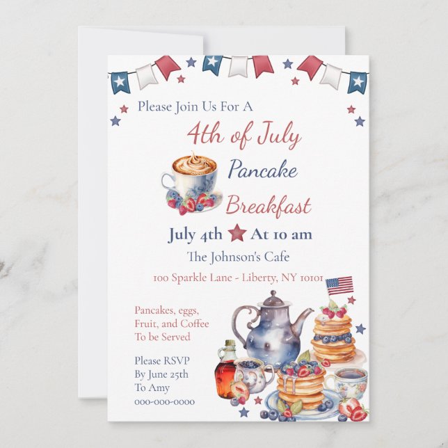 Invitation Aquarelle 4 juillet Brunch (Devant)