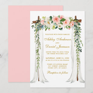 Invitation Aquarelle à canopée mariage rose Floral Or