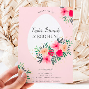 Invitation Aquarelle à fleurs rose or Chasse aux oeufs de bru