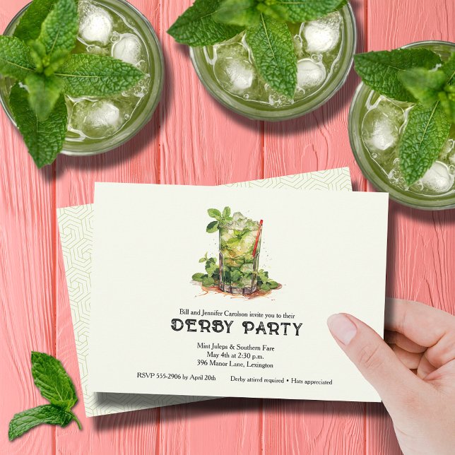 Invitation Aquarelle à menthe Derby (Watercolor Mint Julep Derby Party Invitations)