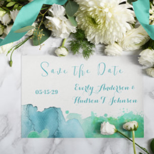 Invitation Aquarelle Abstraite bleu vert Enregistrer la date