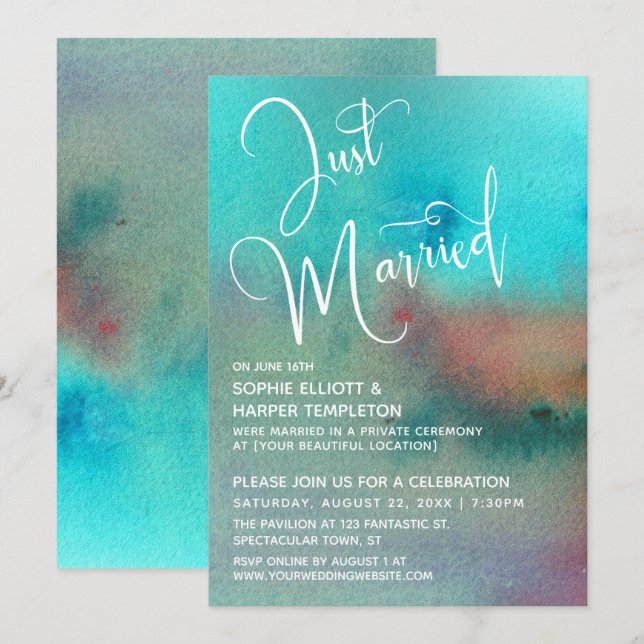 Invitation Aquarelle Abstraite colorée Juste Marry Script (Devant / Derrière)