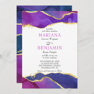 Invitation Aquarelle Abstraite Encre Fuchsia Rose violet or
