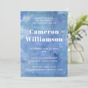 Invitation Aquarelle Abstraite moderne Blue Graduation Party