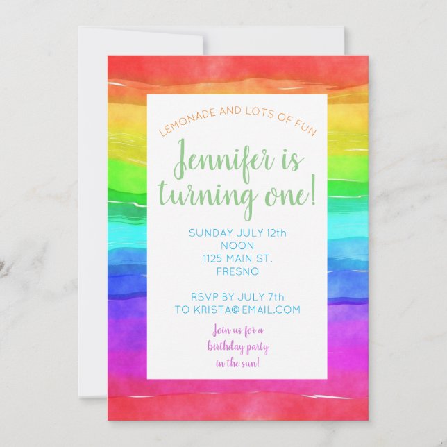 Invitation Aquarelle Abstraite Peint Stripes Arc-en-ciel.     (Devant)
