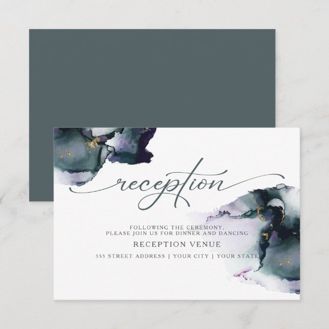 Invitation Aquarelle Abstraite Smokey Purple Deep Dusty Cyan (Devant / Derrière)