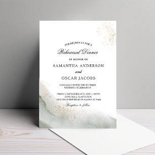Invitation Aquarelle Abstraite Traits de Pinceau Verts & Or 