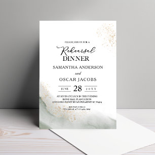 Invitation Aquarelle Abstraite Traits de Pinceau Verts & Or 