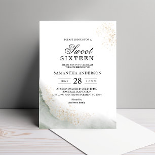Invitation Aquarelle Abstraite Traits de Pinceau Verts & Or