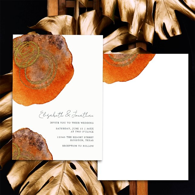 Invitation Aquarelle Abstraite unique Burnt Orange Mariage (Front/Back)