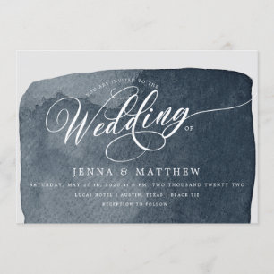 Invitation aquarelle acier bleu laver moderne mariage