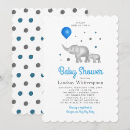 Invitation Aquarelle adorable Eléphants Baby shower garçon