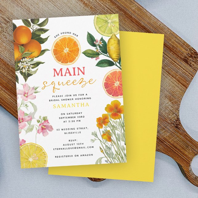 Invitation Aquarelle Agrumes Fête des mariées Florale Brunch (Watercolor Citrus Floral Bridal Shower Brunch Invitation)