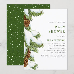 Invitation Aquarelle Aiguilles de pin neige Baby shower