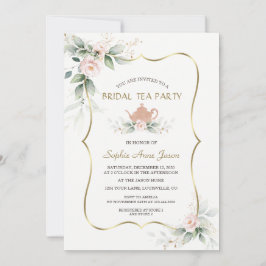 Invitation Aquarelle Aile rose Floral Or Bridal Tea Party